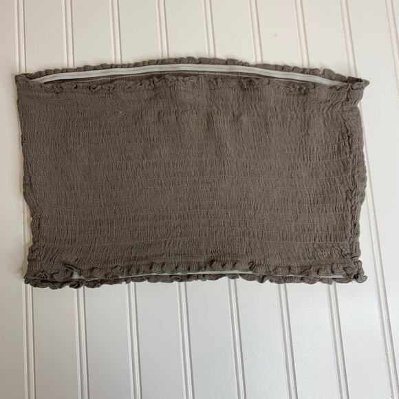 TOBI Smocked Gray Tan Tube Top Sz Medium - Picture 4 of 5